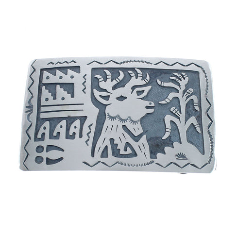 Native American Genuine Sterling Silver Deer And Corn Belt Buckle JX124355